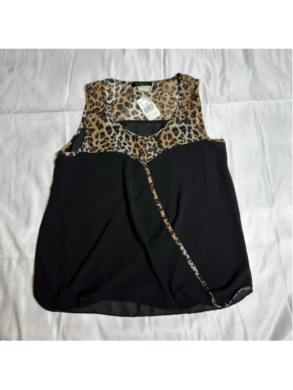 Women's Bewarer! Black & Brown Leopard Print Tank Top L